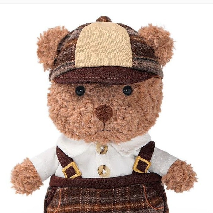 Detective Teddy Bear Plush Toy, Soft Curly Fur Bear Doll in Outfit, 18 cm, shown with the full range