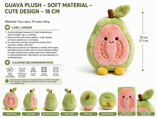 Guava Plush Toy, Cute Stuffed Fruit Character, side view