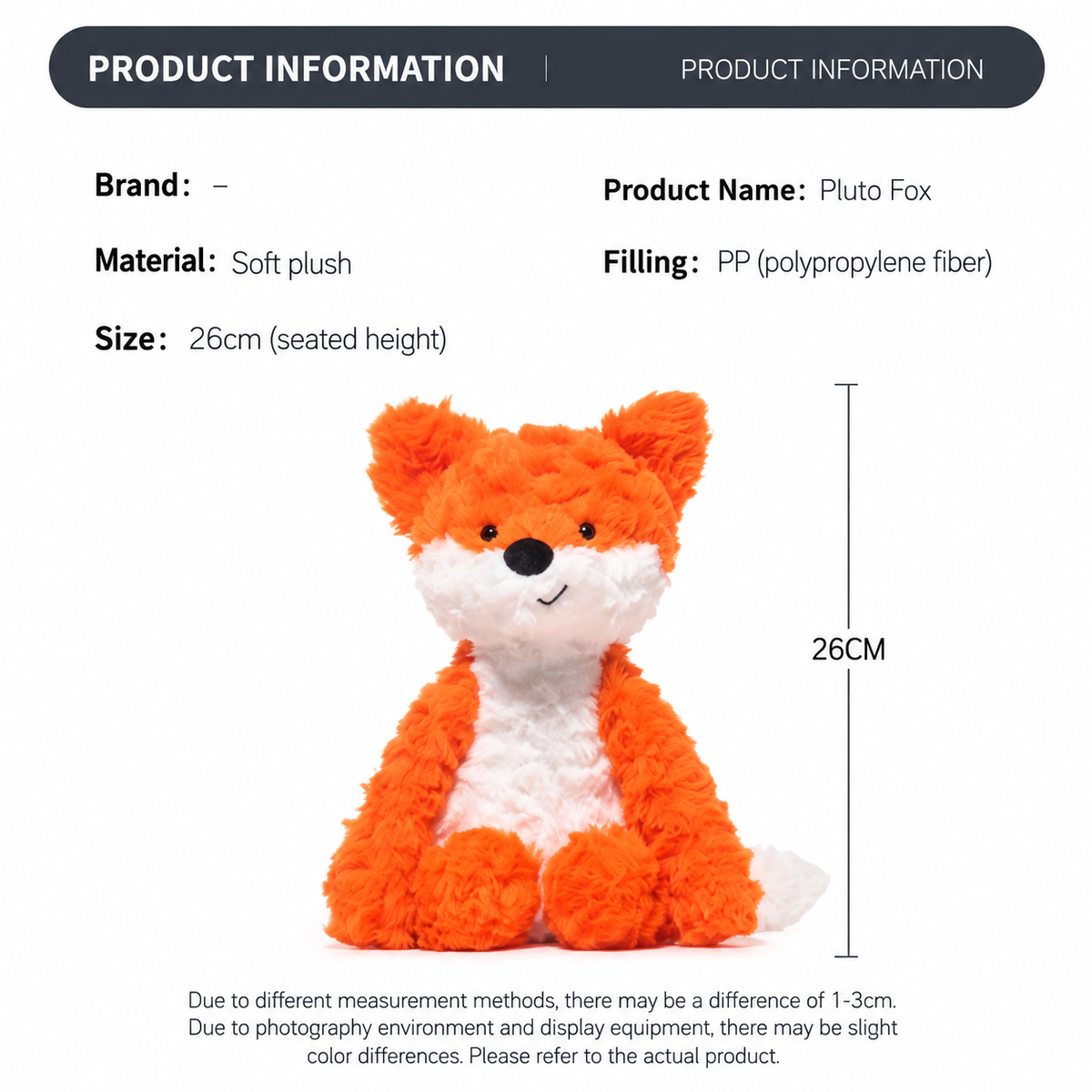 Animal Plush Toy, Soft Stuffed Fox, Red Panda, Monkey or Border Collie, 24 cm, shown on a bed