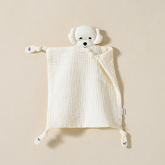 Cream White knotted puppy baby comforter in cotton muslin