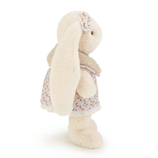 Bunny Plush Toy in Floral Dress, Freestanding Long, Eared Rabbit Doll with Sherpa Collar, 30, 40 & 53 cm, side view