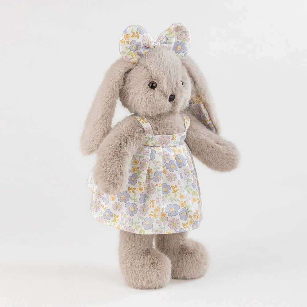 Grey Rabbit Doll, Plush Bunny in a Cotton Floral Dress, 35 cm, Ages 3+, shown with the full range