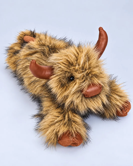 Tan Highland Cow Plush Toy 40cm (16 inch) – Golden Scottish Highland Coo Stuffed Animal, Long Haired Fluffy Cow Soft Toy, Cuddly Cow Plushie Gift