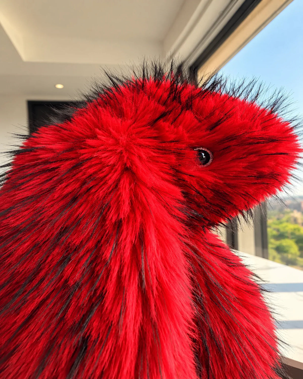 Cherry Red giant bunny plush toy 70cm, close-up of the eye and fur