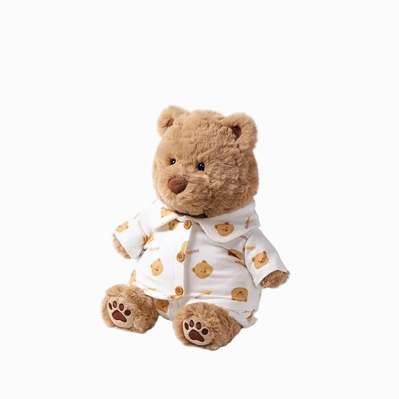Teddy Bear Plush Toy with Bear Print Outfit, Soft Stuffed Bear Doll, 25 cm, side view