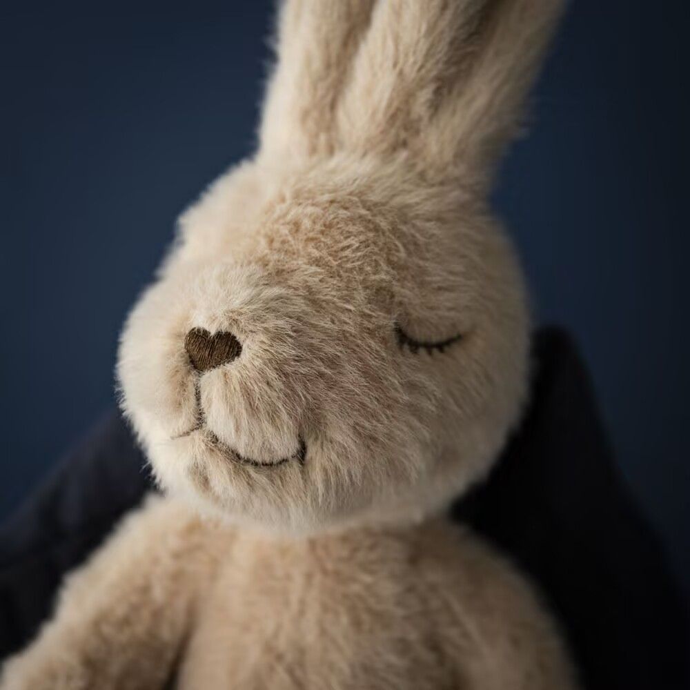 Long Eared Rabbit Soft Toy, Camel Plush Bunny, 34 cm, Ages 6+, styled in a nursery setting