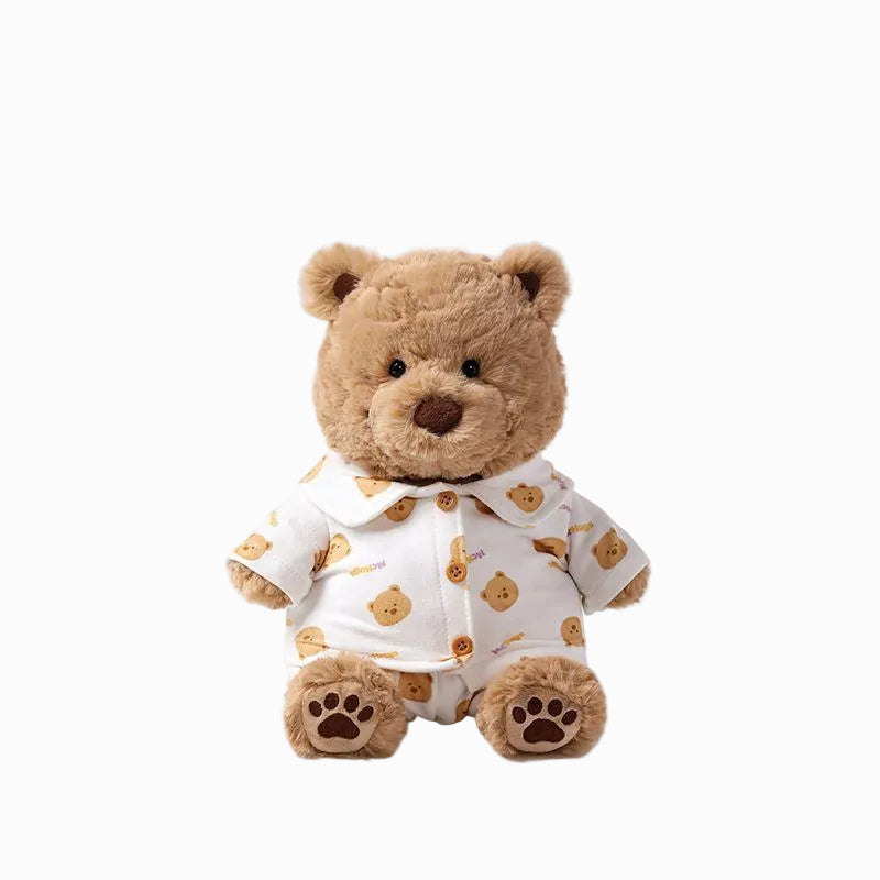 Teddy Bear Plush Toy with Bear Print Outfit, Soft Stuffed Bear Doll, 25 cm, front view