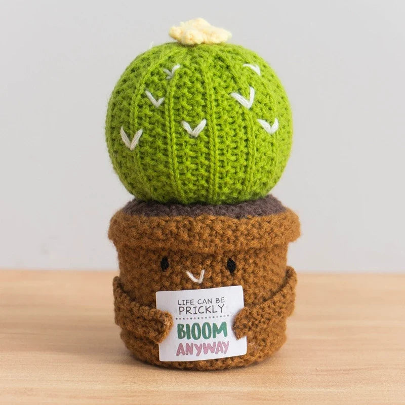 Crochet Cactus Plant Desk Decoration, front view