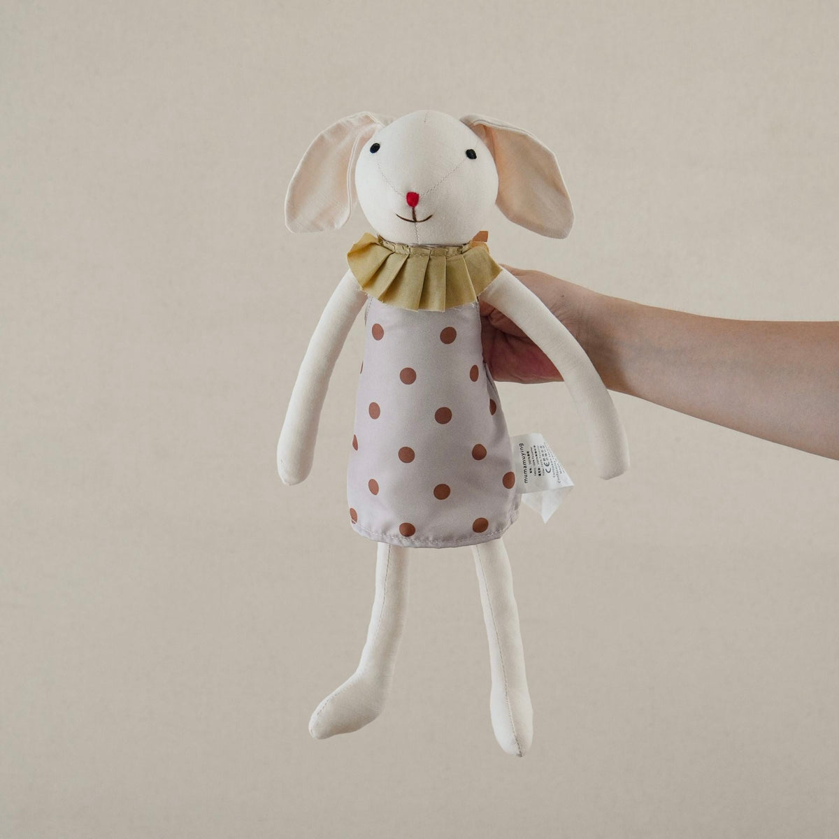 Bunny Doll with Long Legs, Fabric Rabbit in a Pinafore, 22 cm, Ages 0, 3, back view