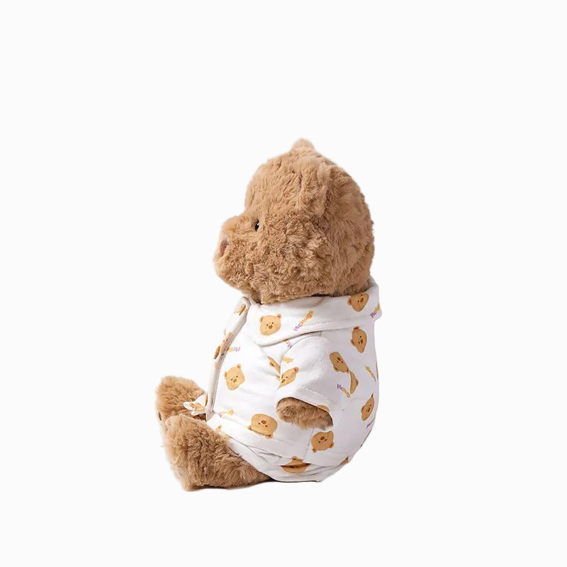 Teddy Bear Plush Toy with Bear Print Outfit, Soft Stuffed Bear Doll, 25 cm, close-up detail
