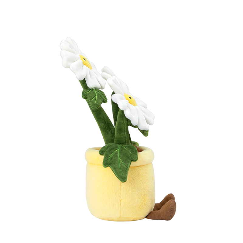 Flower Pot Plush Toy, Soft Daisy Stuffed Doll with Smiling Face, 30 cm, close-up detail