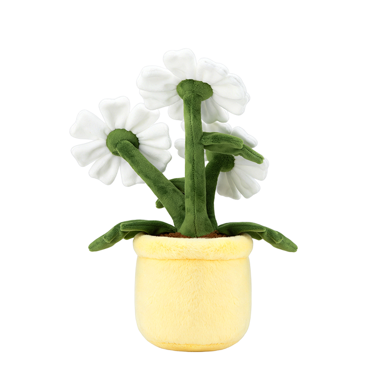 Flower Pot Plush Toy, Soft Daisy Stuffed Doll with Smiling Face, 30 cm, styled in a nursery setting