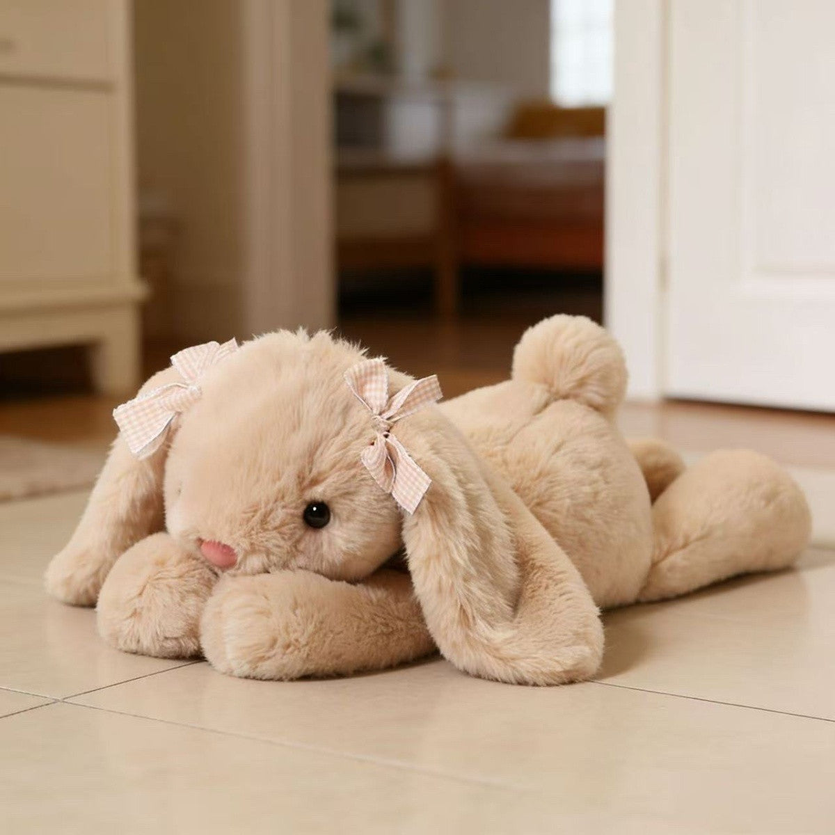 Lying Down Rabbit Soft Toy, Plush Bunny, 35 cm, Ages 14+, shown with the full range