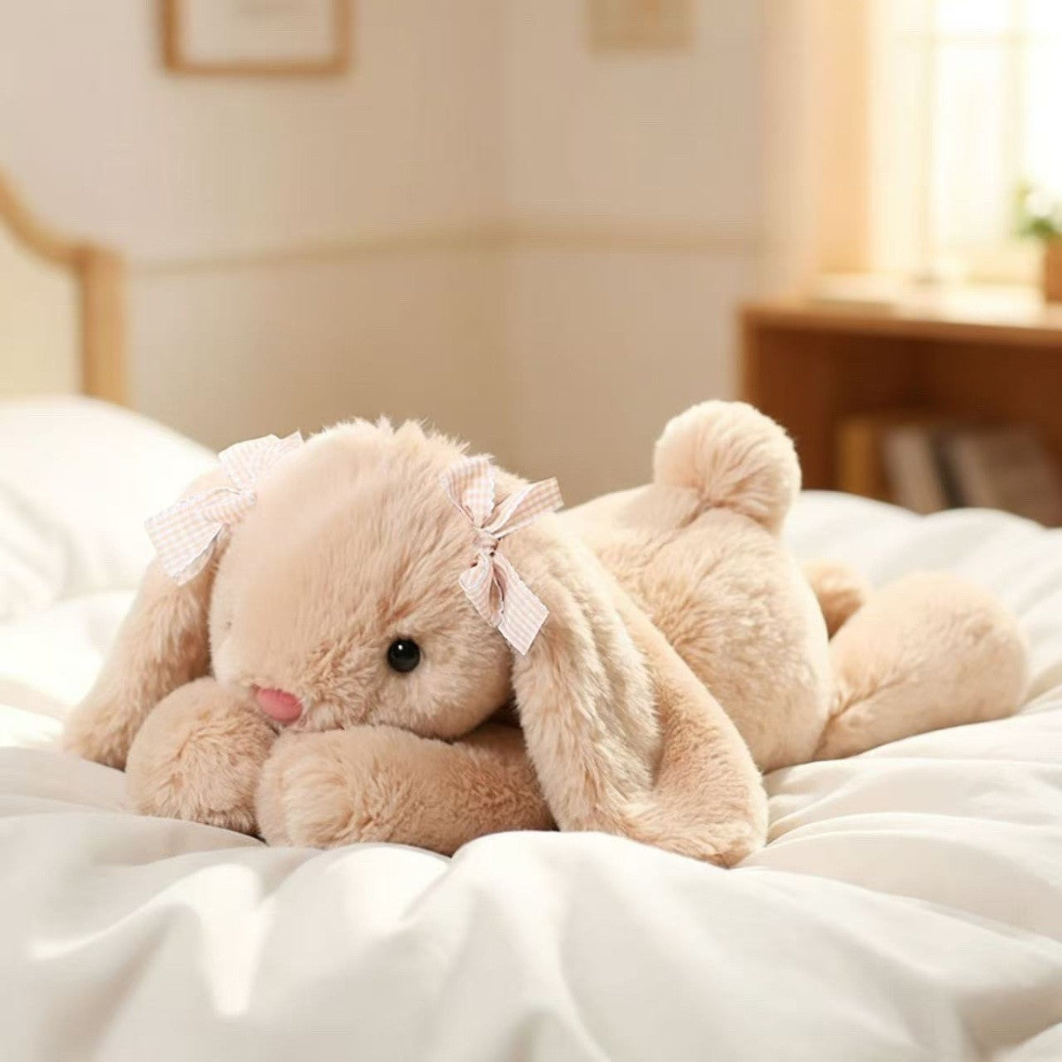 Lying Down Rabbit Soft Toy, Plush Bunny, 35 cm, Ages 14+, styled in a nursery setting