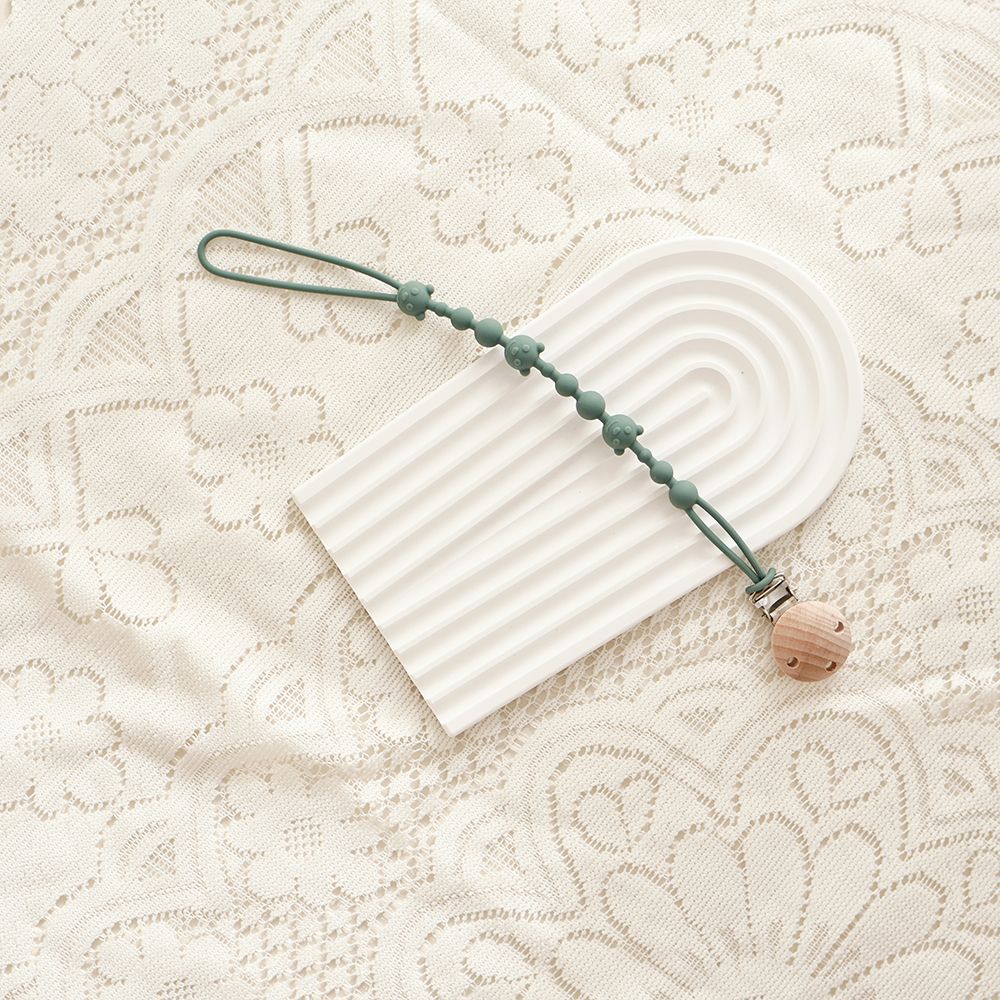 Silicone Dummy Clip, Beaded Soother Holder with Beech Wood Clip & Bear, Face Beads, 22 cm, 7 Colours, back view