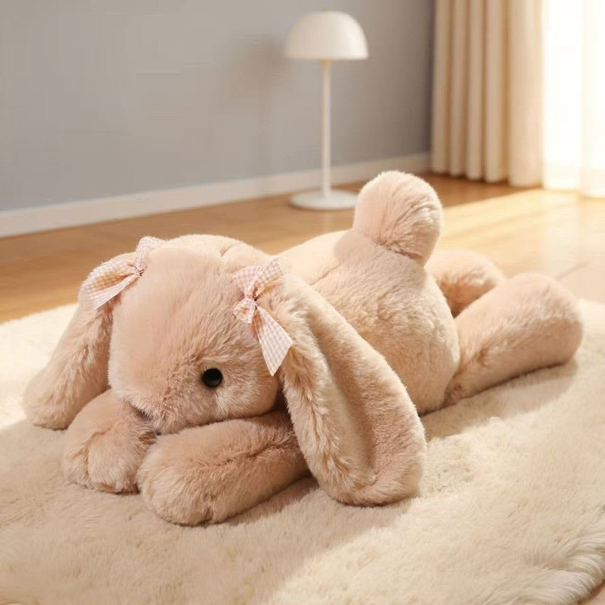 Lying Down Rabbit Soft Toy, Plush Bunny, 35 cm, Ages 14+, held in hand for scale