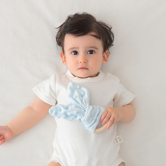 Bunny Ear Baby Comforter with Wooden Ring, front view