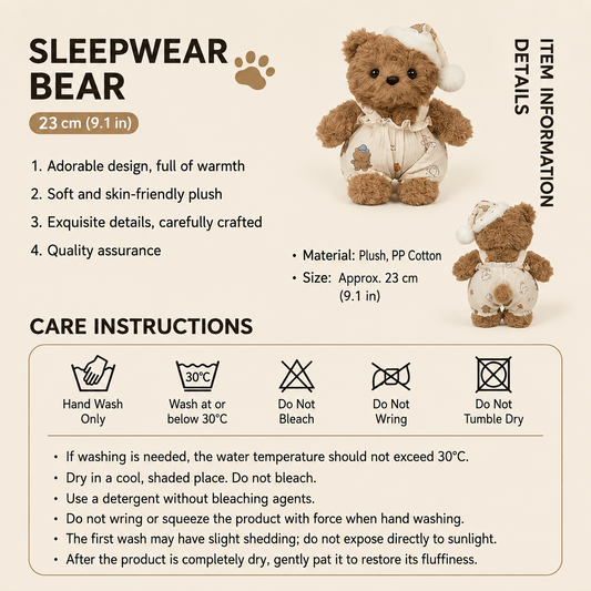 Sleepwear Bear Plush Toy, Cute Teddy in Pyjamas, side view