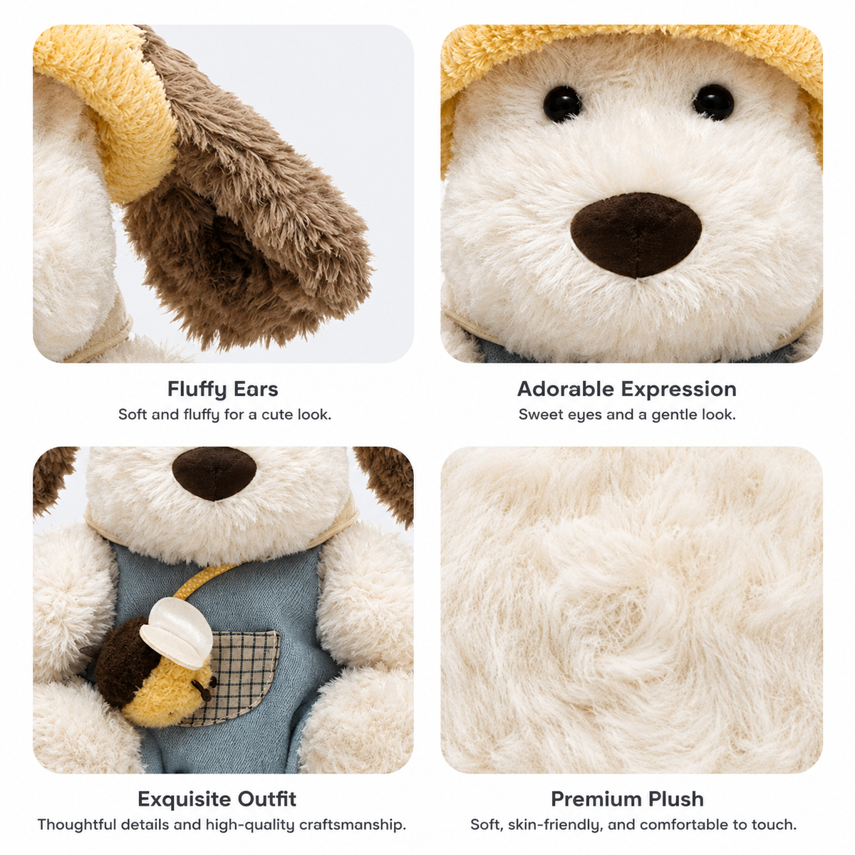 Puppy Plush Toy, Cute Dressed Dog Stuffed Animal (Sitting or Long Style), back view