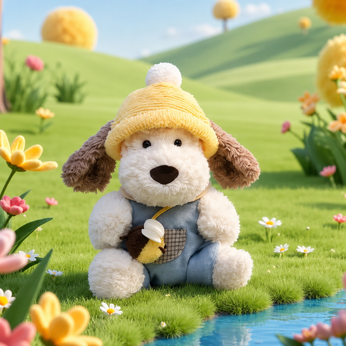 Puppy Plush Toy, Cute Dressed Dog Stuffed Animal (Sitting or Long Style), styled in a nursery setting