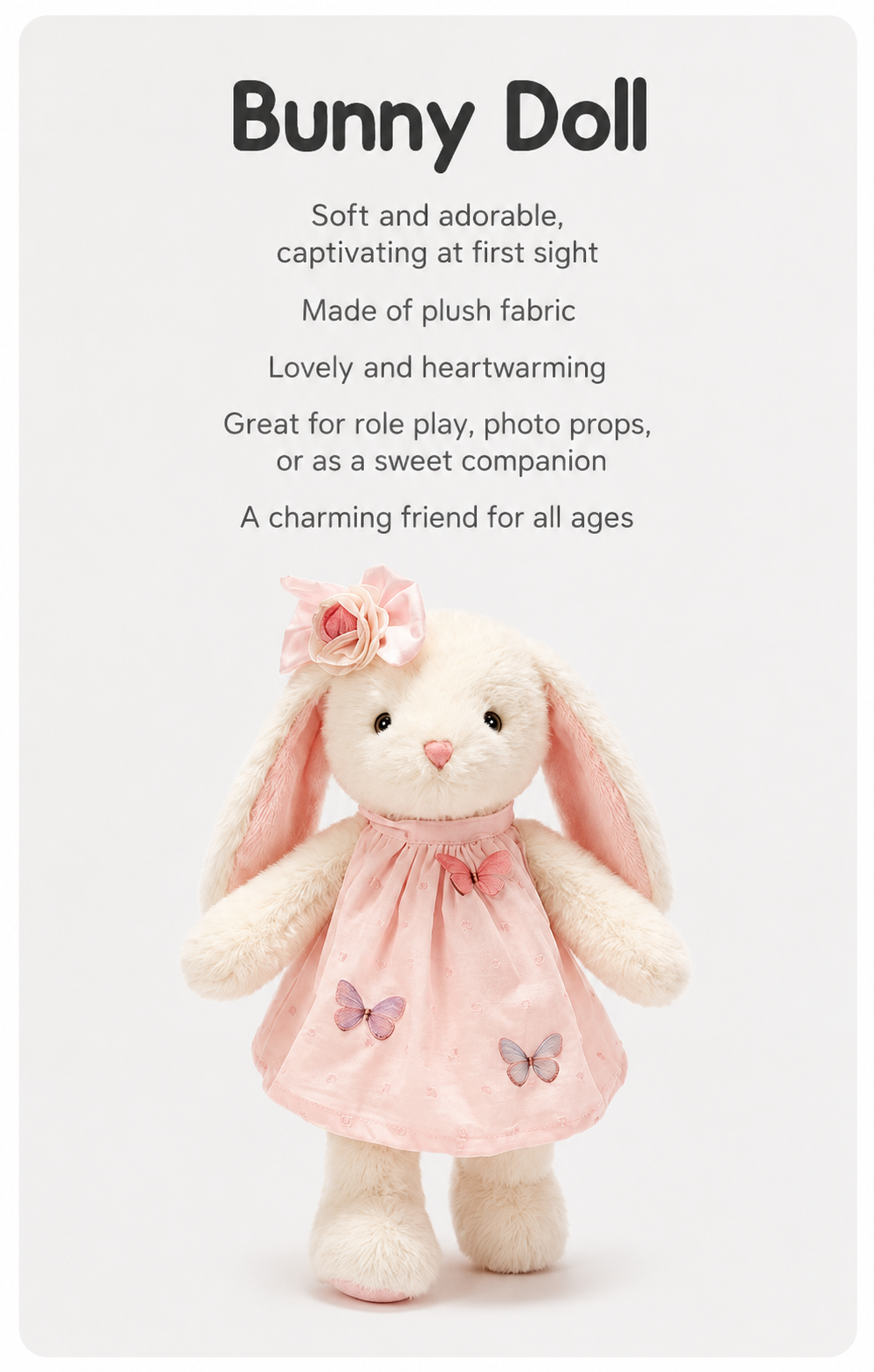 Large Bunny Plush Toy, Soft Stuffed Rabbit Doll, 45 cm, Multiple Colours, close-up of the fabric texture