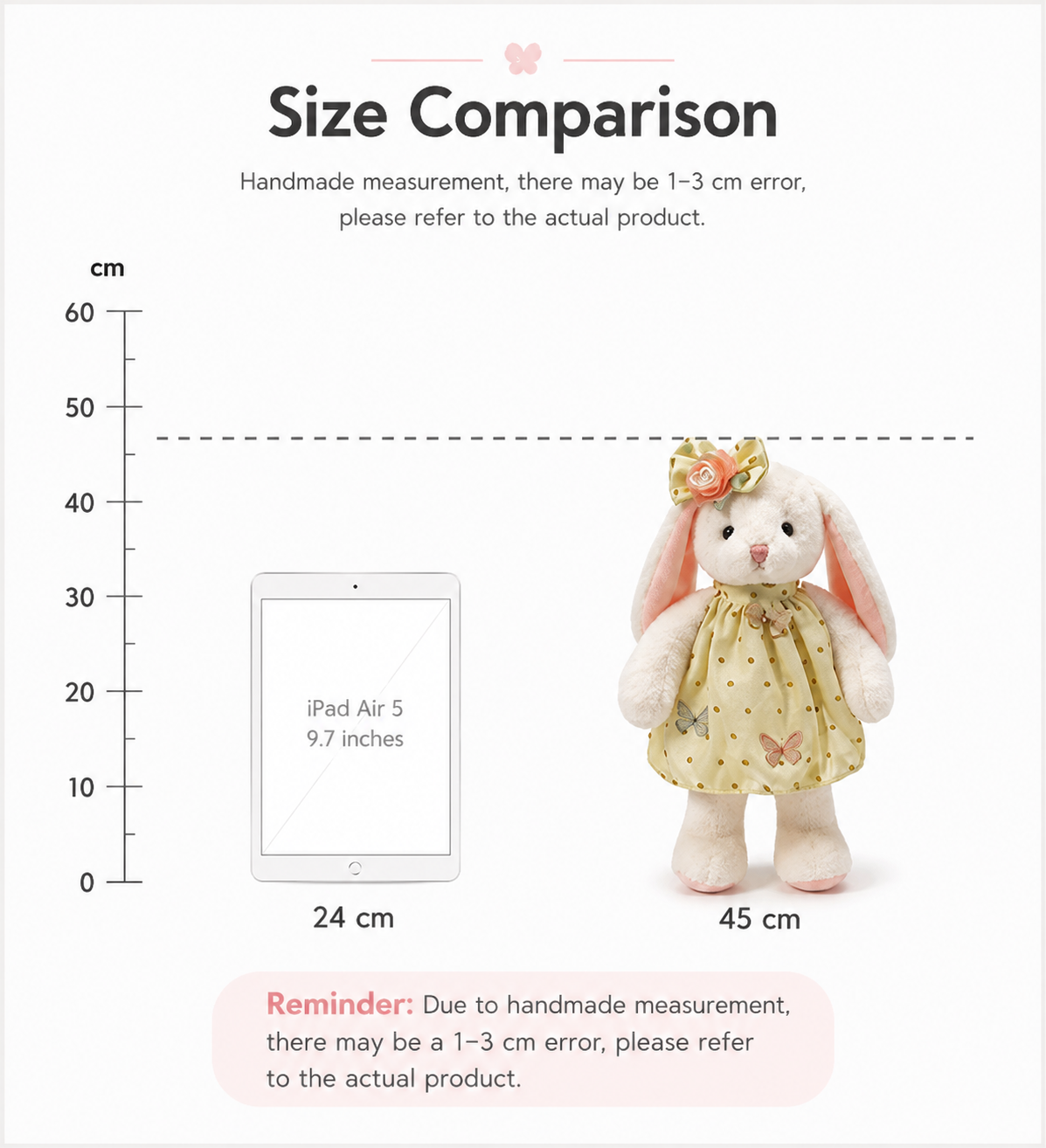Large Bunny Plush Toy, Soft Stuffed Rabbit Doll, 45 cm, Multiple Colours, back view