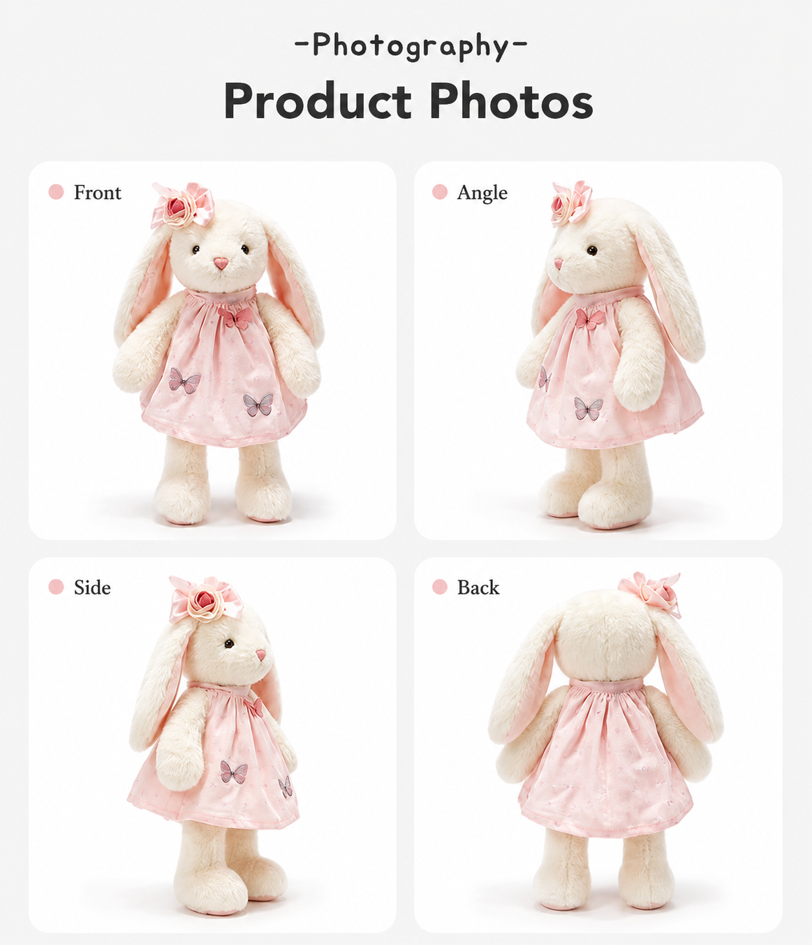 Large Bunny Plush Toy, Soft Stuffed Rabbit Doll, 45 cm, Multiple Colours, styled on a shelf