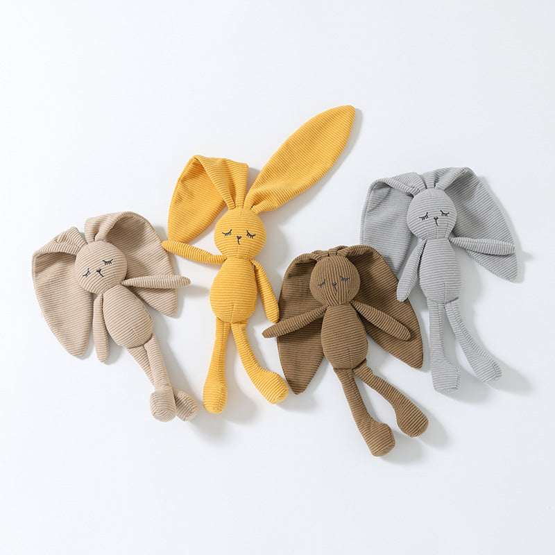 Corduroy Bunny Hand Puppet, Long Ear Baby Toy, close-up of the fabric texture