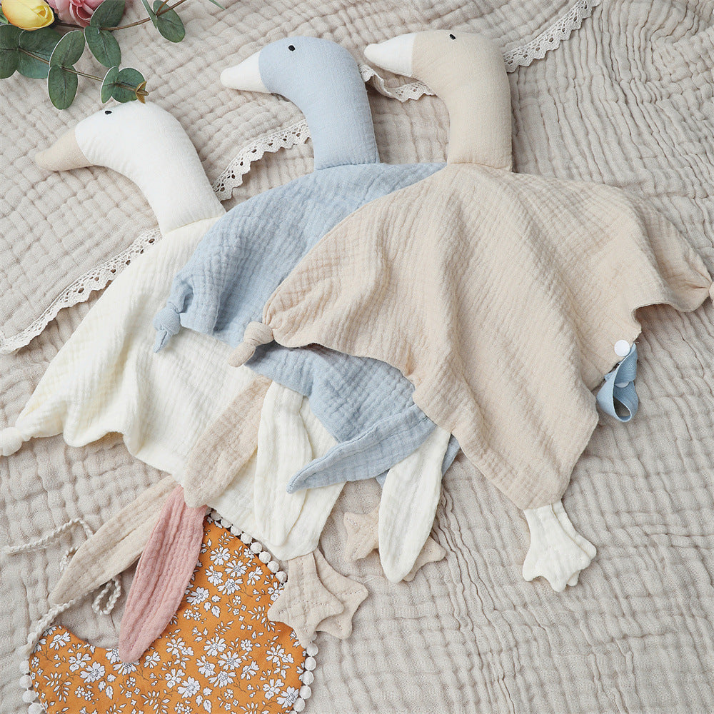 Goose Muslin Baby Comforter, 30cm with Teether Loop, front view