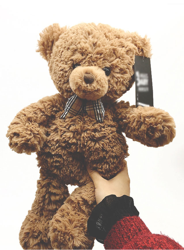 Classic Brown Teddy Bear Plush Toy, Soft Stuffed Bear with Bow Tie, close-up detail