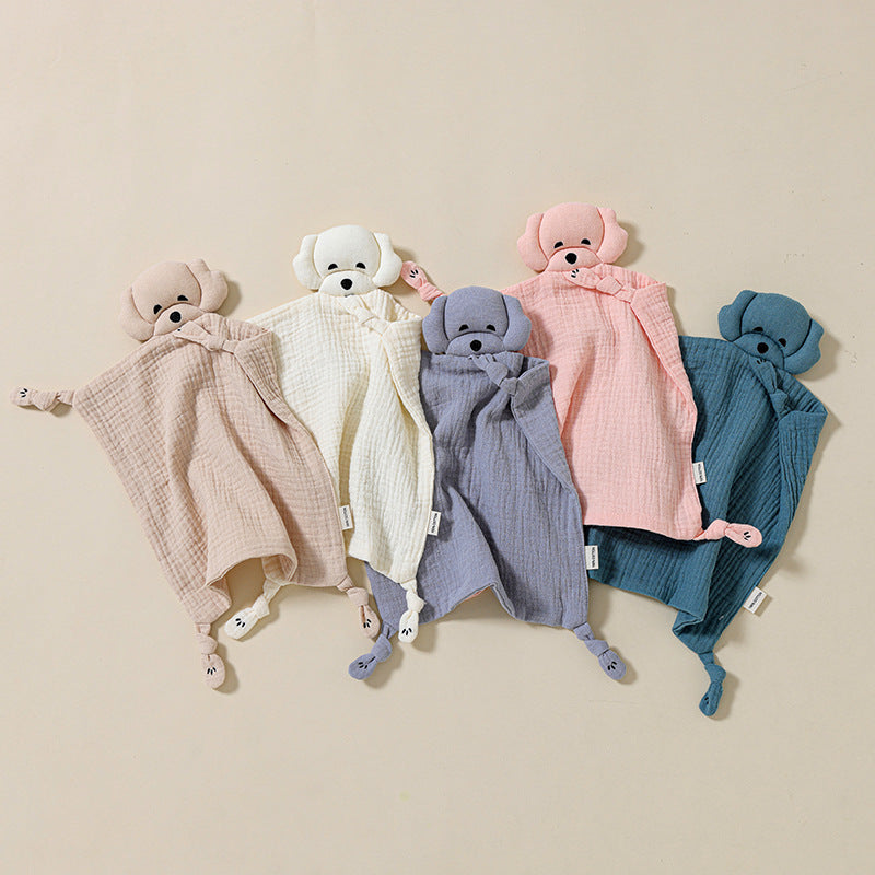 Knotted Puppy Baby Comforter, Cotton Muslin, front view