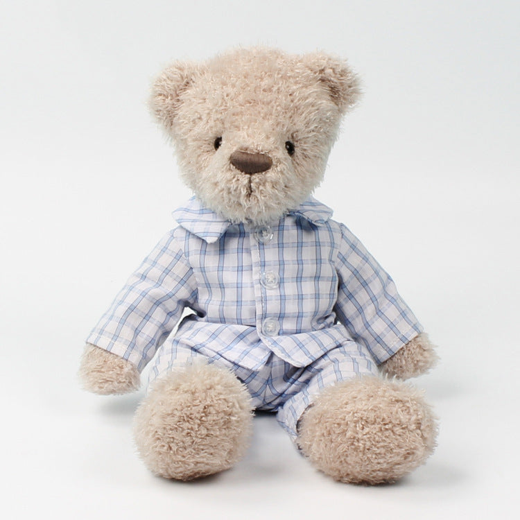 Dressed curly plush teddy bear, 30cm