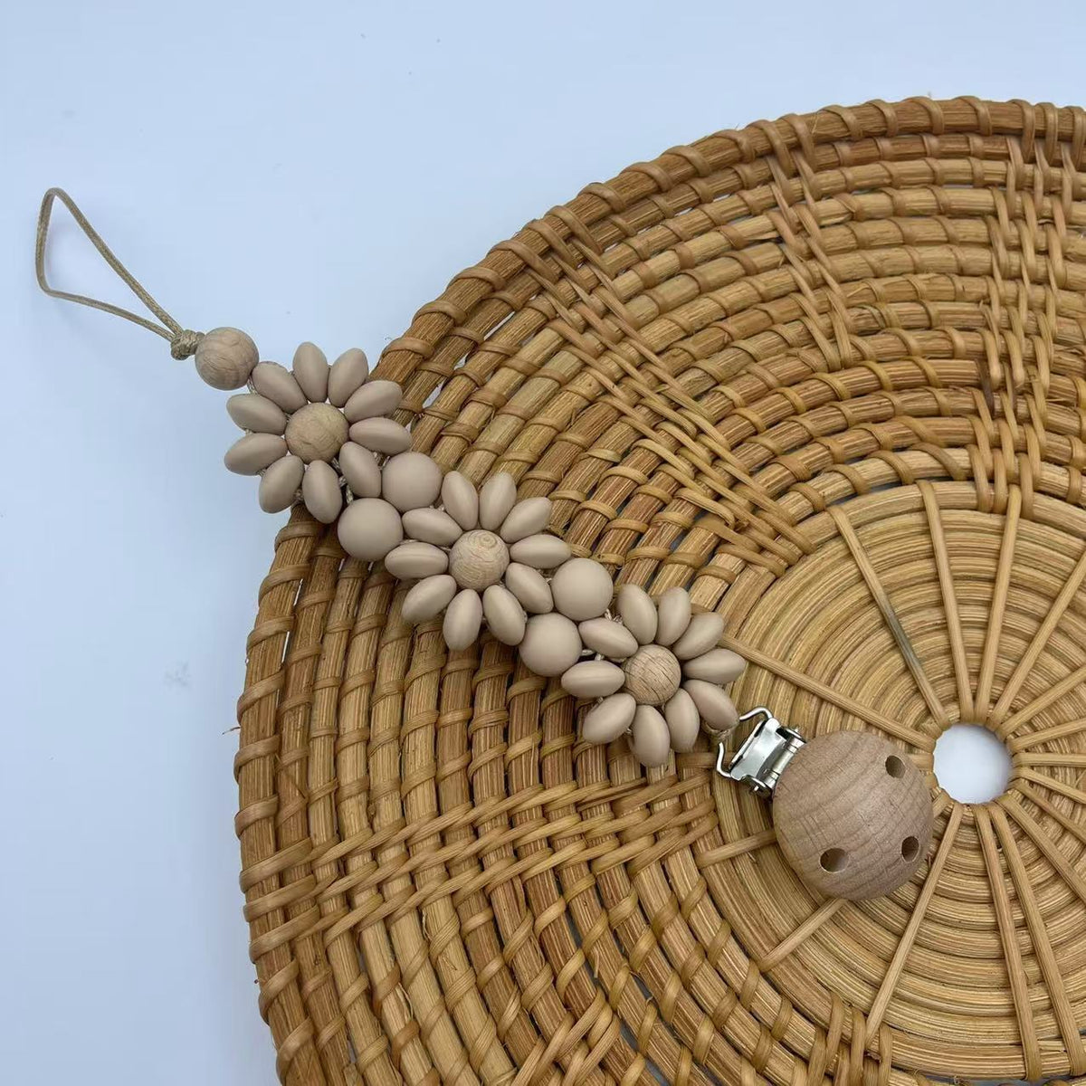 Khaki Flower silicone beaded dummy clip