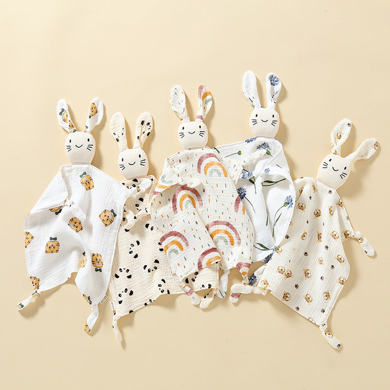 Whiskered Bunny Baby Comforter, Printed Muslin, front view