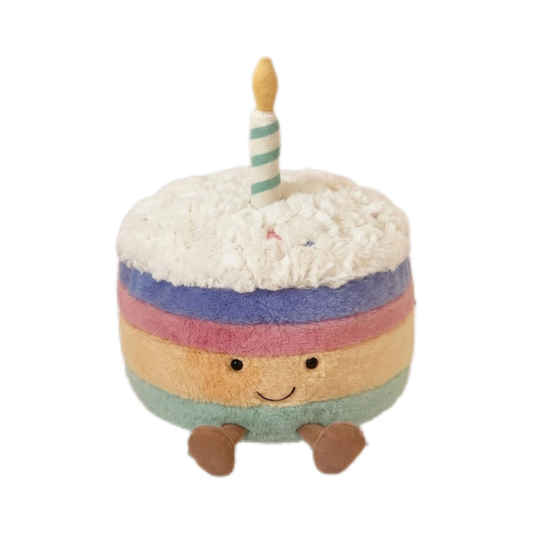 Birthday Cake Plush Toy, Cute Stuffed Food Character, front view
