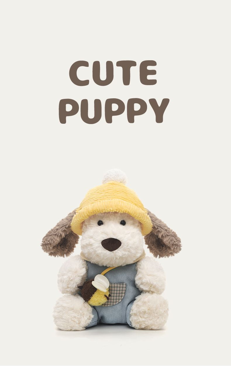 Puppy Plush Toy, Cute Dressed Dog Stuffed Animal (Sitting or Long Style), held in hand for scale