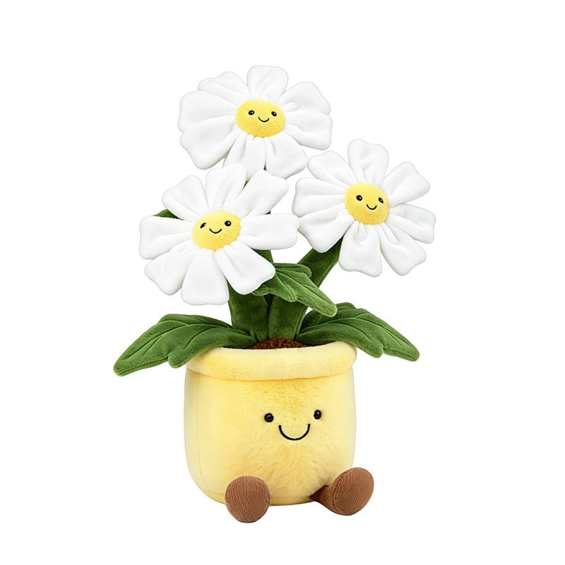 Flower Pot Plush Toy, Soft Daisy Stuffed Doll with Smiling Face, 30 cm, shown with the full range