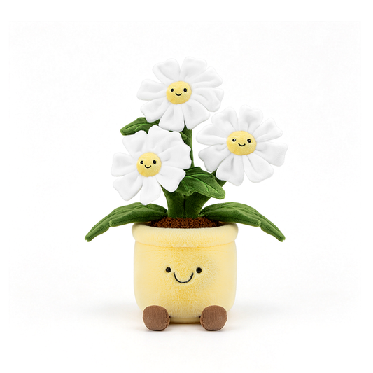 Flower Pot Plush Toy, Soft Daisy Stuffed Doll with Smiling Face, 30 cm, front view