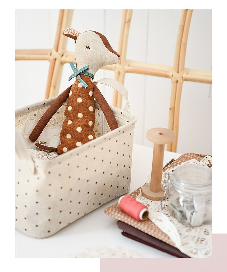 Deer Soft Toy, Spotted Fawn Fabric Doll with Ribbon Collar & Embroidered Face, 38 cm, close-up detail