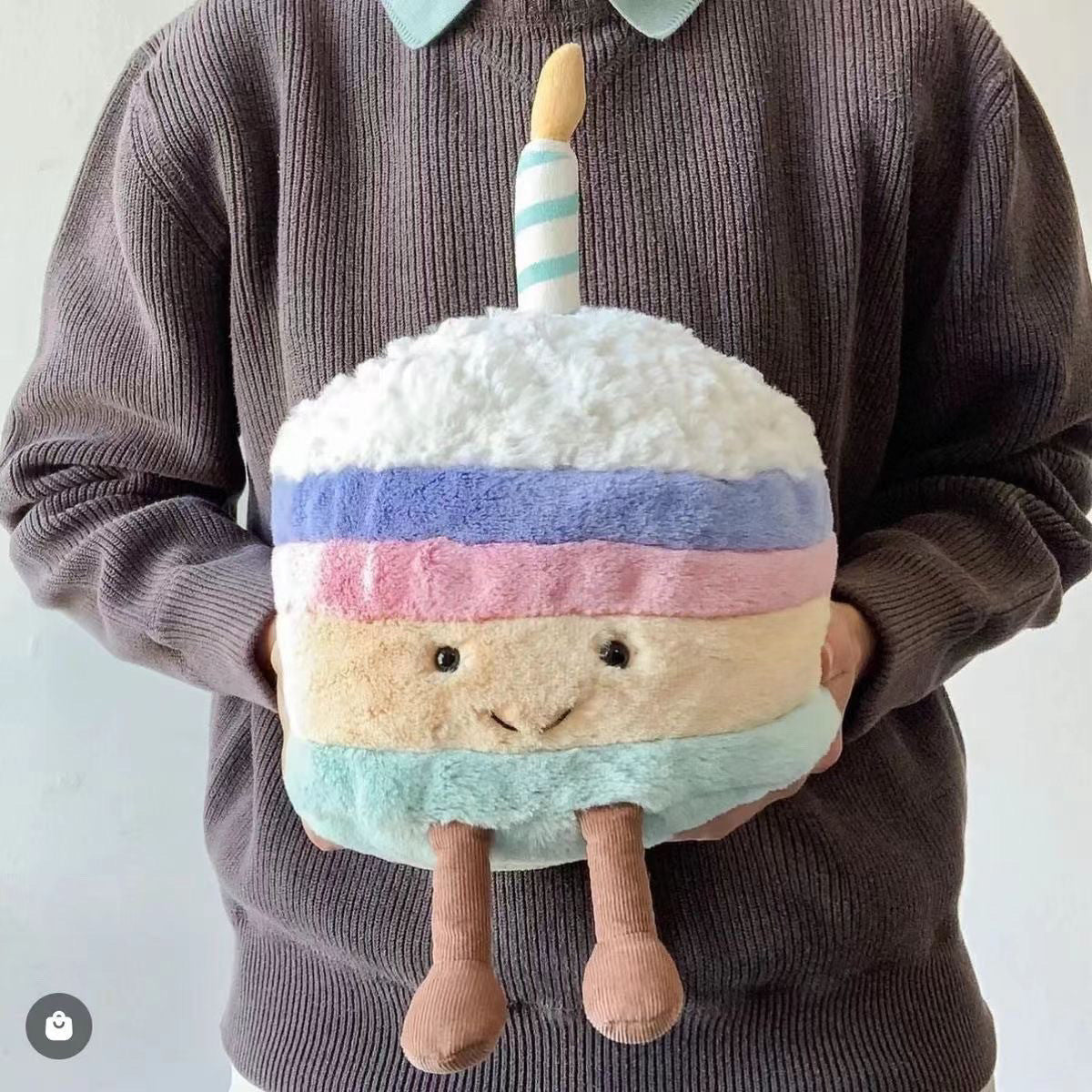 Birthday Cake Plush Toy, Cute Stuffed Food Character, side view