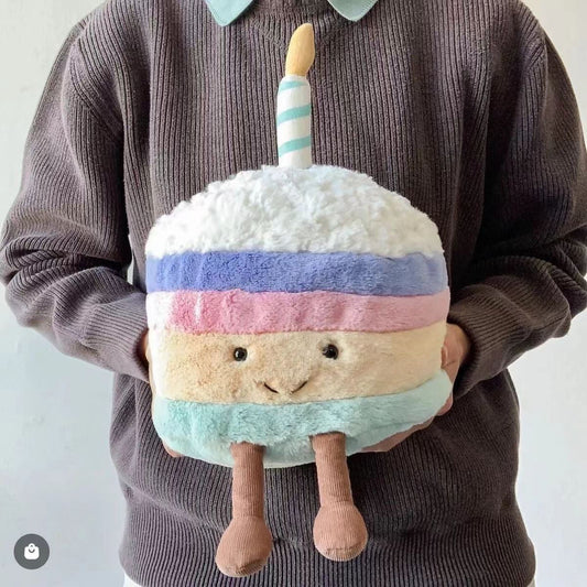 Birthday Cake Plush Toy, Cute Stuffed Food Character, side view