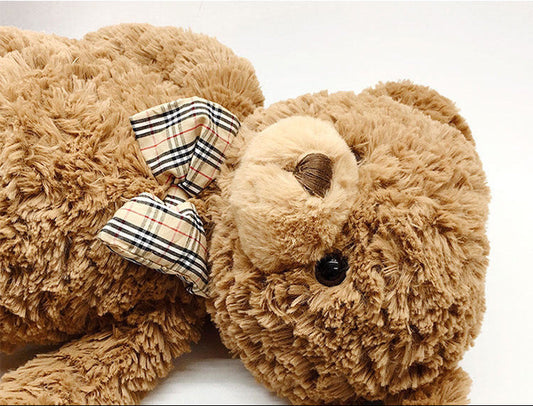 Classic Brown Teddy Bear Plush Toy, Soft Stuffed Bear with Bow Tie, side view