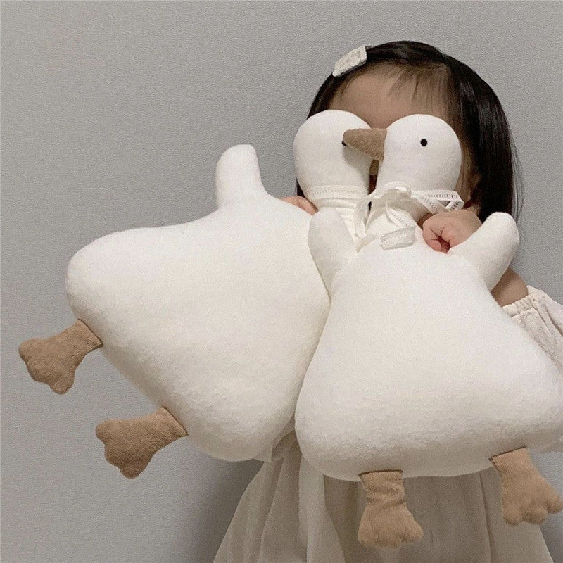 Duck Soft Toy Cushion, Cotton Plush, 45 cm, Ages 3+, styled on a shelf