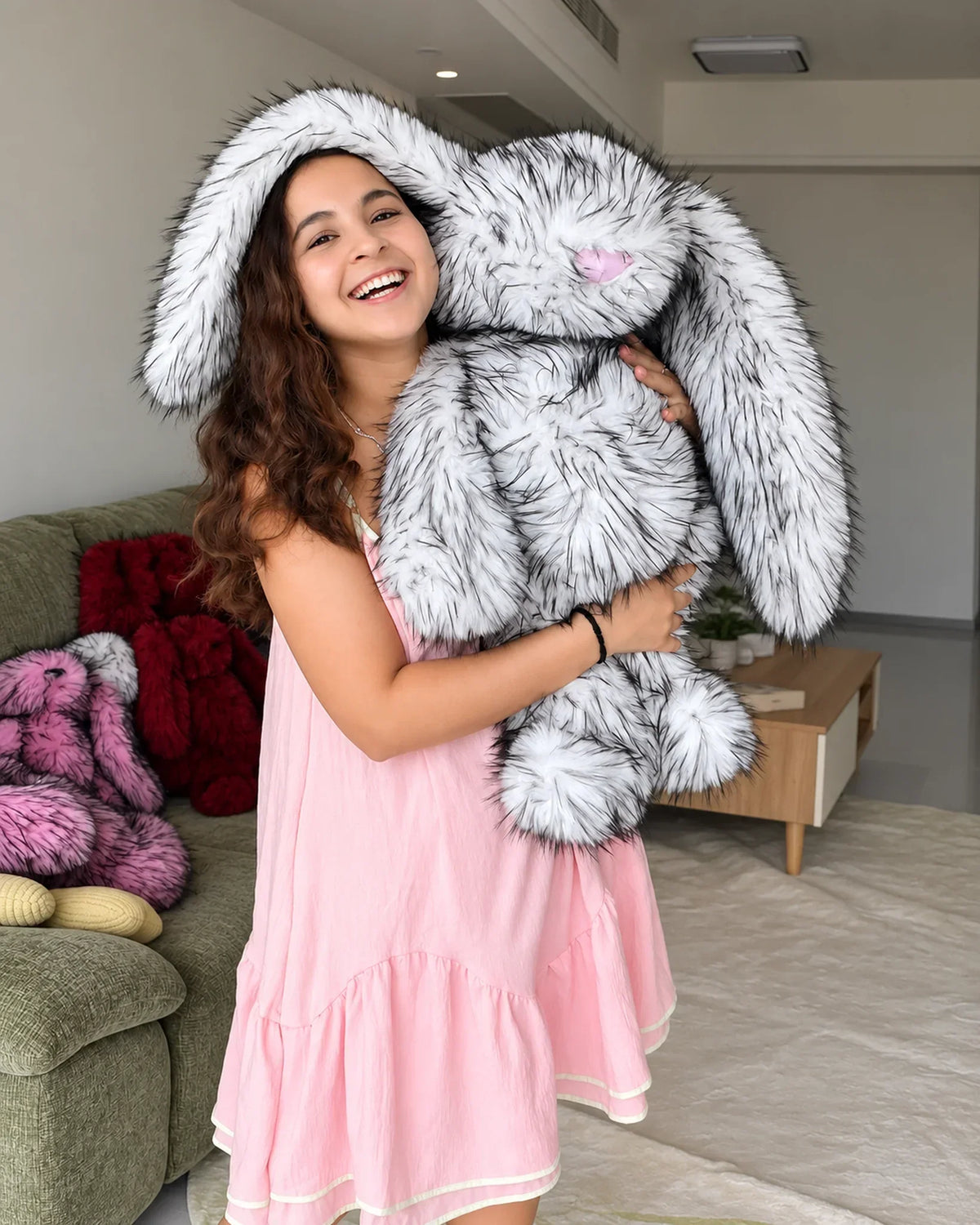 Arctic White giant bunny plush toy 70cm, at home