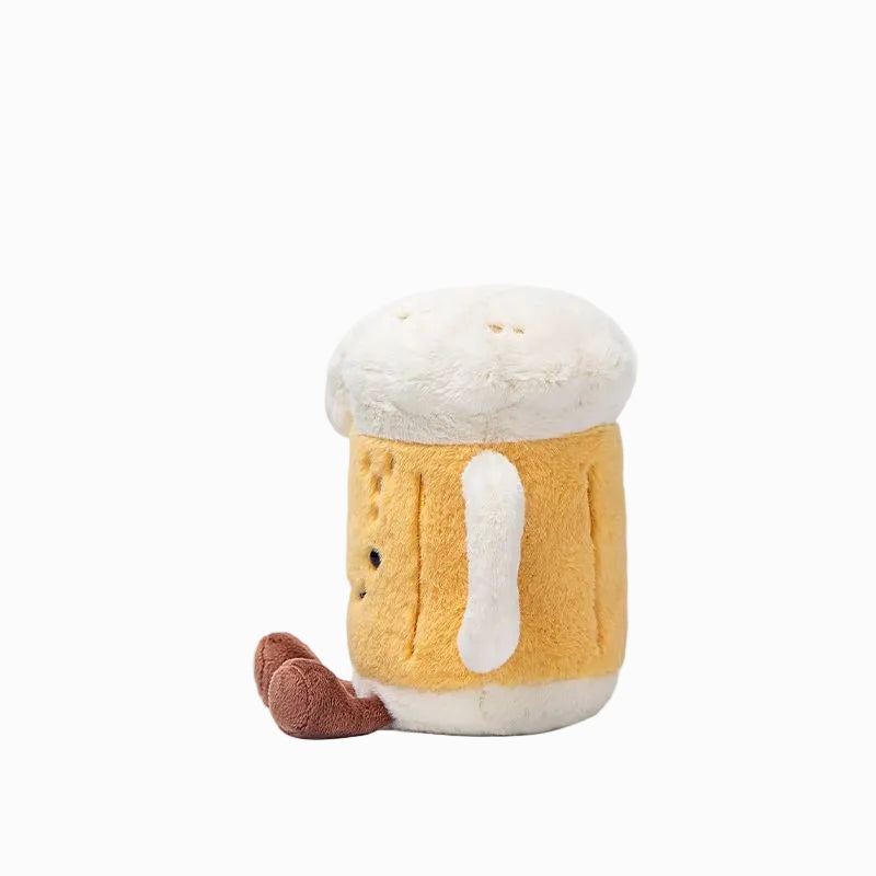 Beer Mug Plush Toy, Soft Stuffed Food Doll with Smiling Face, 18 cm, close-up detail