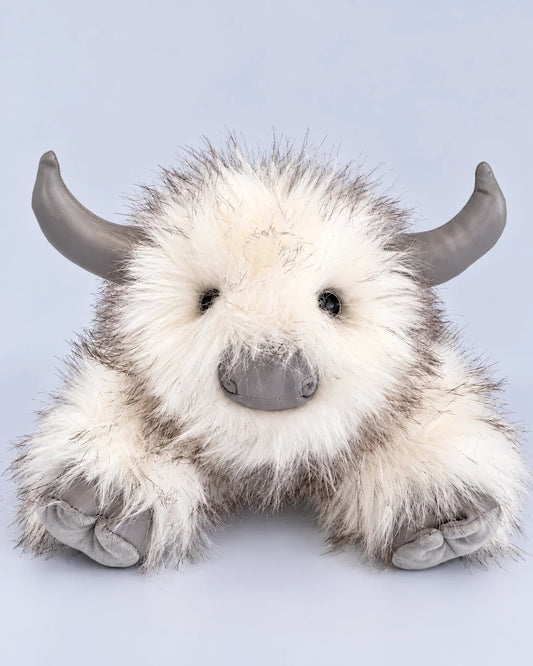 Frost White Highland cow plush toy 40cm, studio photo