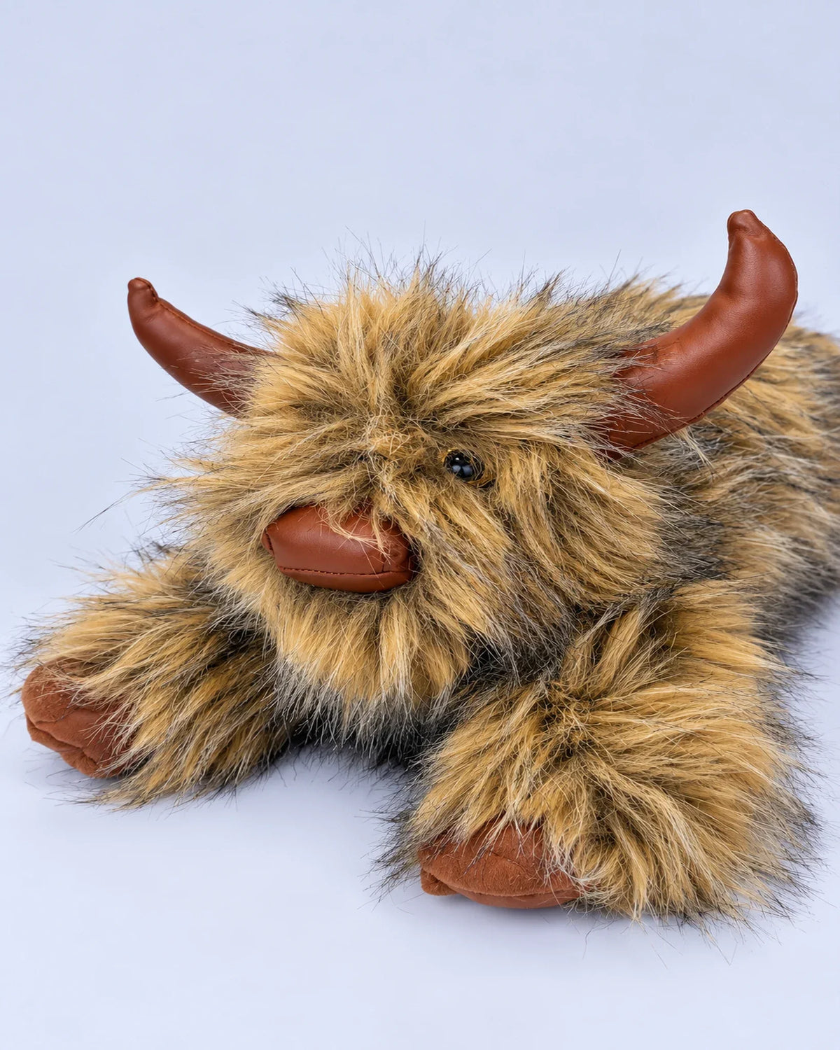 Golden Tan Highland cow plush toy 40cm, close-up