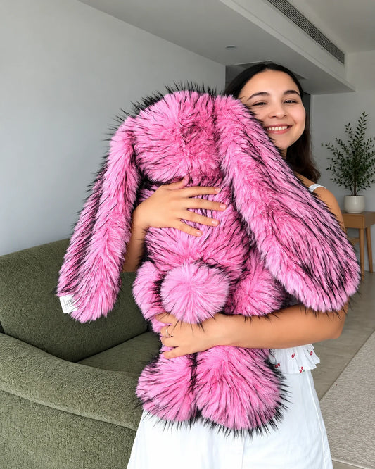 Rose Pink giant bunny plush toy 70cm, being hugged