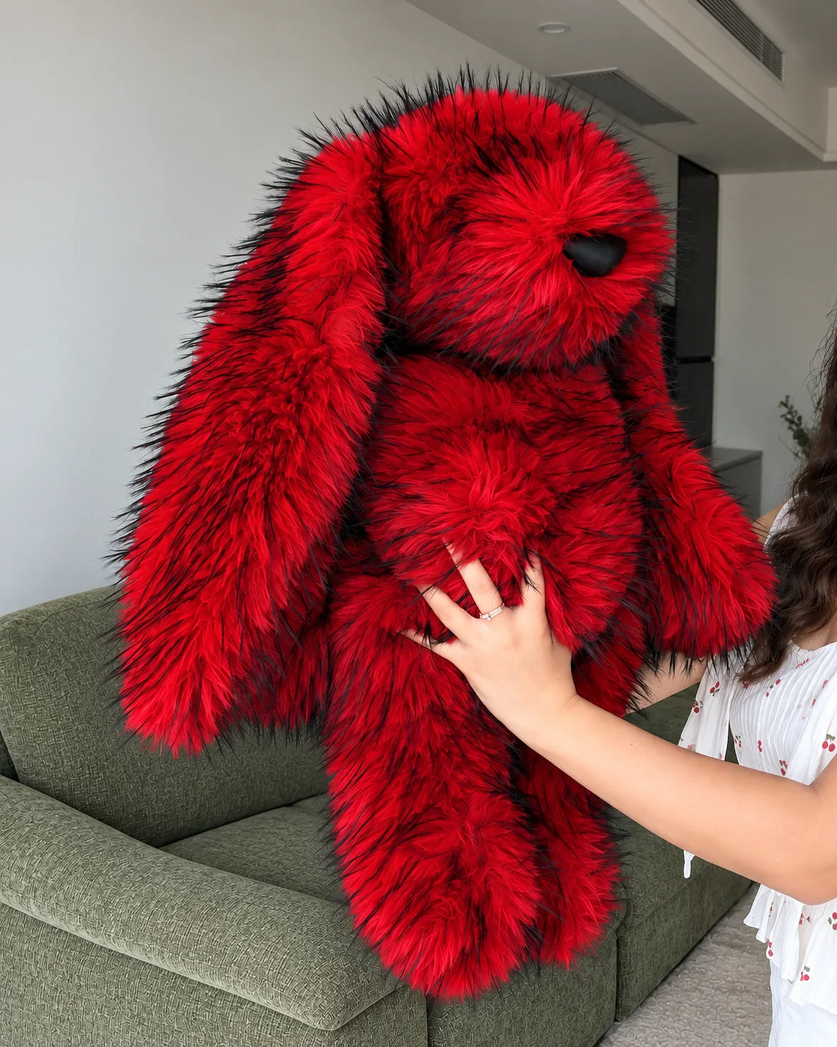 Cherry Red giant bunny plush toy 70cm, being held