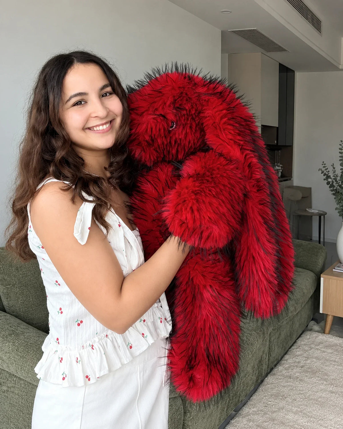 Cherry Red giant bunny plush toy 70cm, being held